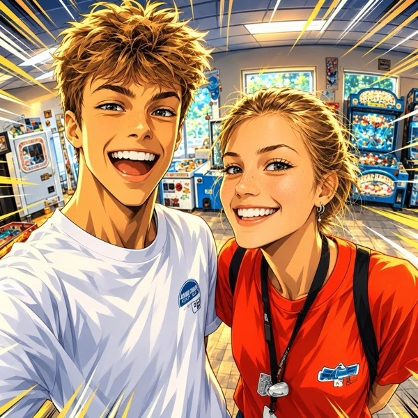 A group photo drawn in the Action Hero anime style by Anime Frame