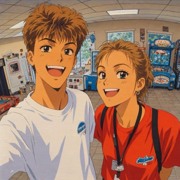 A group photo drawn in the ’90s Anime anime style by Anime Frame
