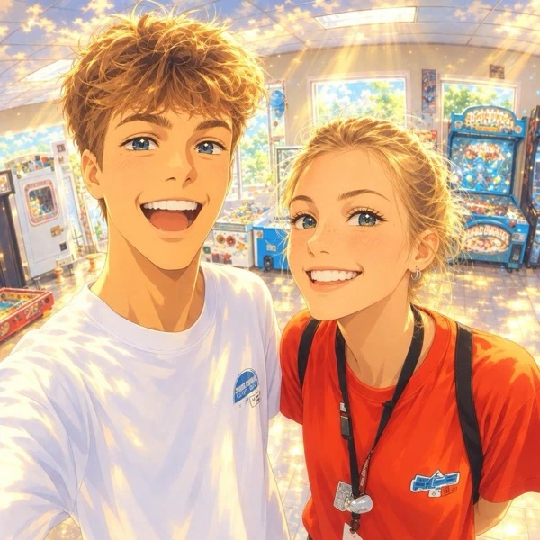 A group photo drawn in the Dreamy Skies anime style by Anime Frame